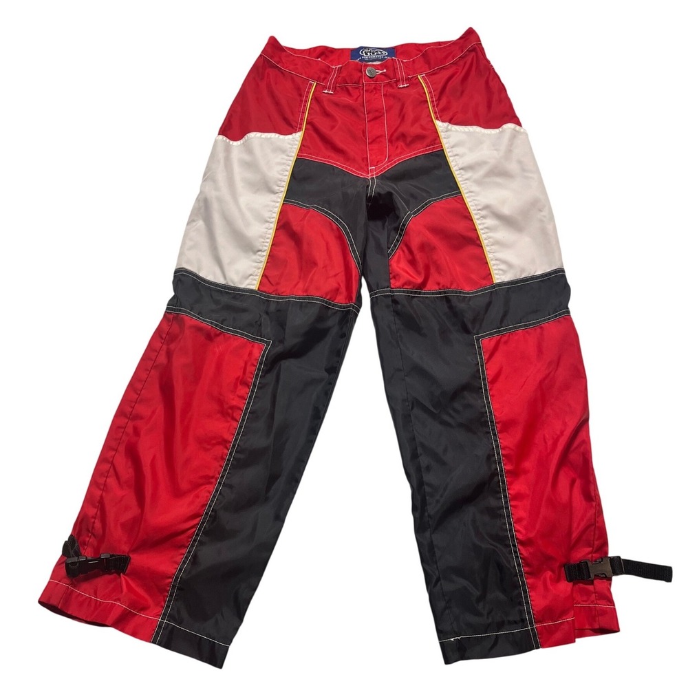 Lee Pipes‎ BMX Racing Pants Kids M Red Black White Nylon Adjustable Buckle Y2K